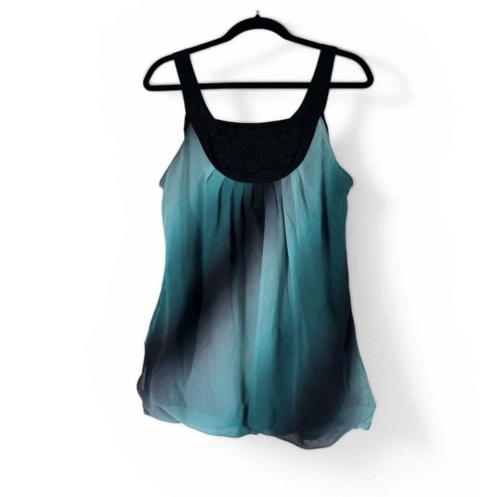 Wrapper Rosette Sleeveless Chiffon Teal Black Gray Tank Top L Preppy Versatile